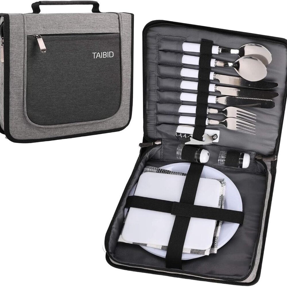 BRONZY TABID Picnic Set Camping Cutlery Organizer 2 Person Dinnerware Set - 16pc
